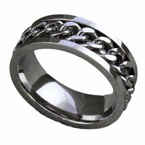 Stainless Steel Unisex Chain Spinner Ring Silver Tone Sizes 7-11 Wedding Band